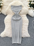 Off Shoulder Striped Halter Maxi Dress