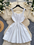 Fitted Bodice White Sleeveless Flared Skirt Dress