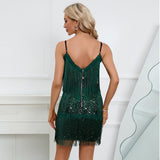 Jazz Age Vintage-Inspired Sequined Fringe Party Dress