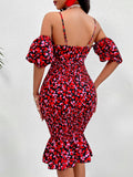 Red and Pink Heart Print Midi Dress