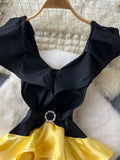 Black Ruffled Skirt Yellow Summer Dress