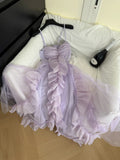 Asymmetric Ruffled Skirt Lilac Strappy Dress