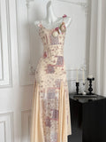 Patchwork Floral Print 3D Flower One Shoulder Maxi Dress