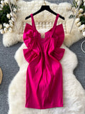 Oversized Bow Bodycon Fit Hot Pink Dress