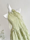 Unique Light Green Halter Neck Ruffled Mini Dress