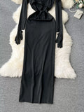 Black Gala-Ready Long Sleeve Dress