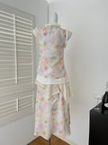 Pastel Floral Print Sleeveless Top & Skirt Set