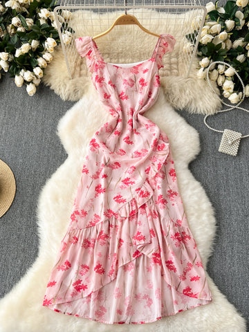 Blooming Pink Floral Tiered Summer Dress