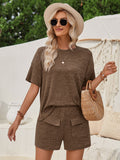 Causal Khaki Ribbed Lounge Set