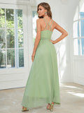 Sage Green Chiffon Slit Maxi Party Dress