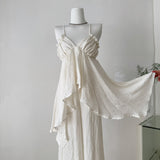 Ruffled Spaghetti Strap Sage Green Set