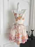 Charming Floral Strappy Corset Style Belted Mini Dress