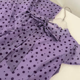 Asymmetric Lilac Polka Dot Midi Dress