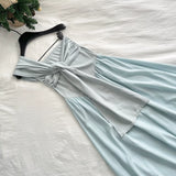 Draped Bodice Light Blue Maxi Causal Dress