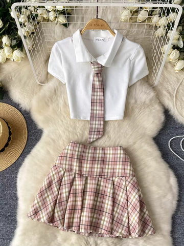 Preppy Plaid Skirt and Blouse Set