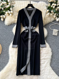 Decorative Belt Long Beige Midi Dress
