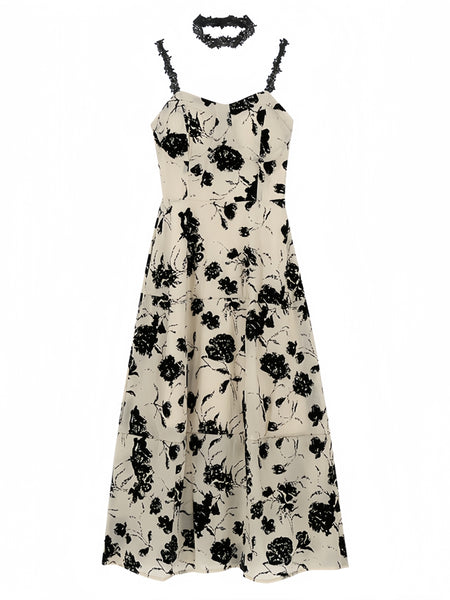 Romantic Sleeveless Monochrome Dress