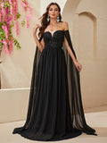 Fulgent Starlight Chiffon Black Maxi Party Dress