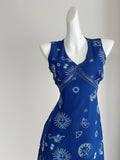 Astrological Motif Prints Navy Blue Midi Dress