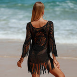 Crochet Fringe Detail Cover Up Mini Dress