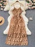 Hollow Embroidery Mesh Overlay Cami Dress