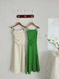 Elegant Green Ruched Bodice Halter Maxi Dress