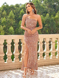 Champagne Shimmer One-Shoulder Formal Dress