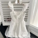 Cute Herringbone Lace Tutu White Dress