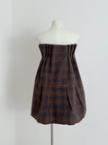 Retro Plaid Strapless Mini Dress with Self-Tie Bow