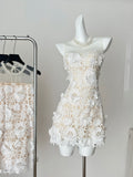 Exquisite White Floral Lace Strapless Mini Dress