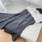 White Crochet Yoke Stylish Grey Dress
