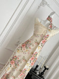 Ruched Bodice Sash One Shoulder Floral Print Maxi Dress
