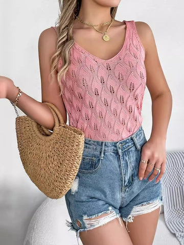 Summer Breeze Pink Lace Knit Sleeveless Top