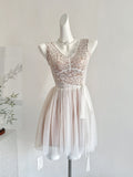 Exquisite Lace V Neck Tulle Mini Dress