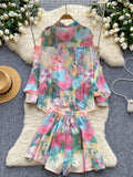 Floral Print Two-Piece Set Long Sleeve Top and Shorts