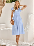 Elegant Ruffle Sleeves White Dress