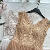Exquisite Lace V Neck Tulle Mini Dress