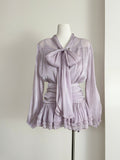 Purple 3 Piece Sheer Long  Sleeve Blouse With Skirt