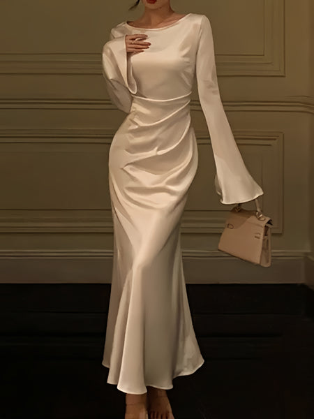 2024 Elegant White Bell-Sleeve Dress – Ncocon
