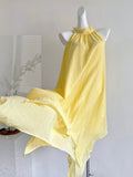 Sunny Yellow Halter Neck Asymmetric Tunic Dress