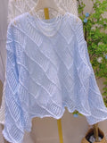 Lace-Knit Pattern Light Blue Sweater