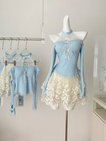 Light Blue Crop Top & Ruffled Mini Skirt Set