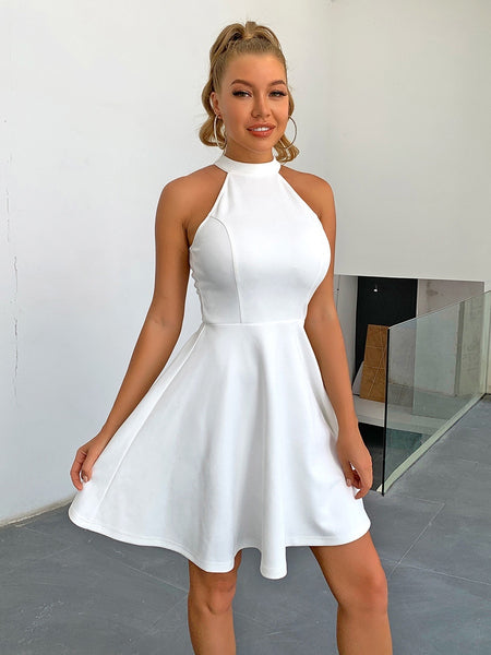 2024 Timeless White Halter Neck Skater Dress – Ncocon