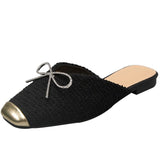 Semi-Slippers Rhinestone Sandals Bowknot Shoes Flat Mules