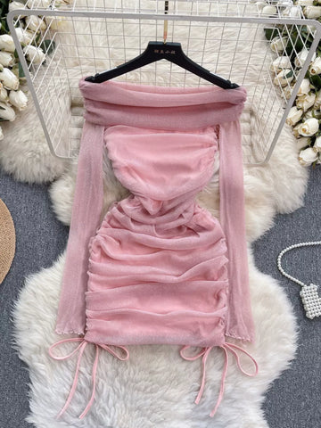 Enchanting Pink Velvet Ruched Mini Dress