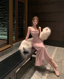 French socialite slim fishtail dress with shimmering backless