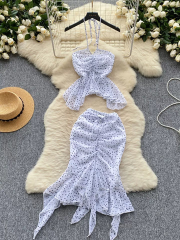 Polka Dot Two-Piece Halter Neck Dress Set