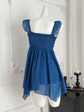 Exquisite Butterfly Lace Blue Strappy Mini Dress