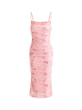 Soft Blush Rose Print Ruched Dress