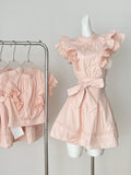 Pink Ruffle Sleeve Dress with Bow Belt